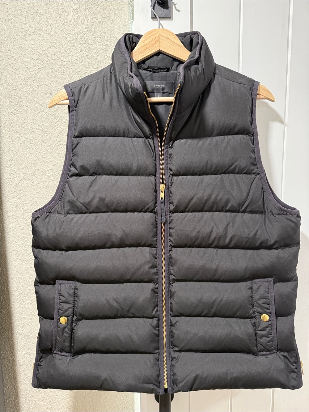 J. Crew Black Quilted Puffer Vest with Gold Hardware